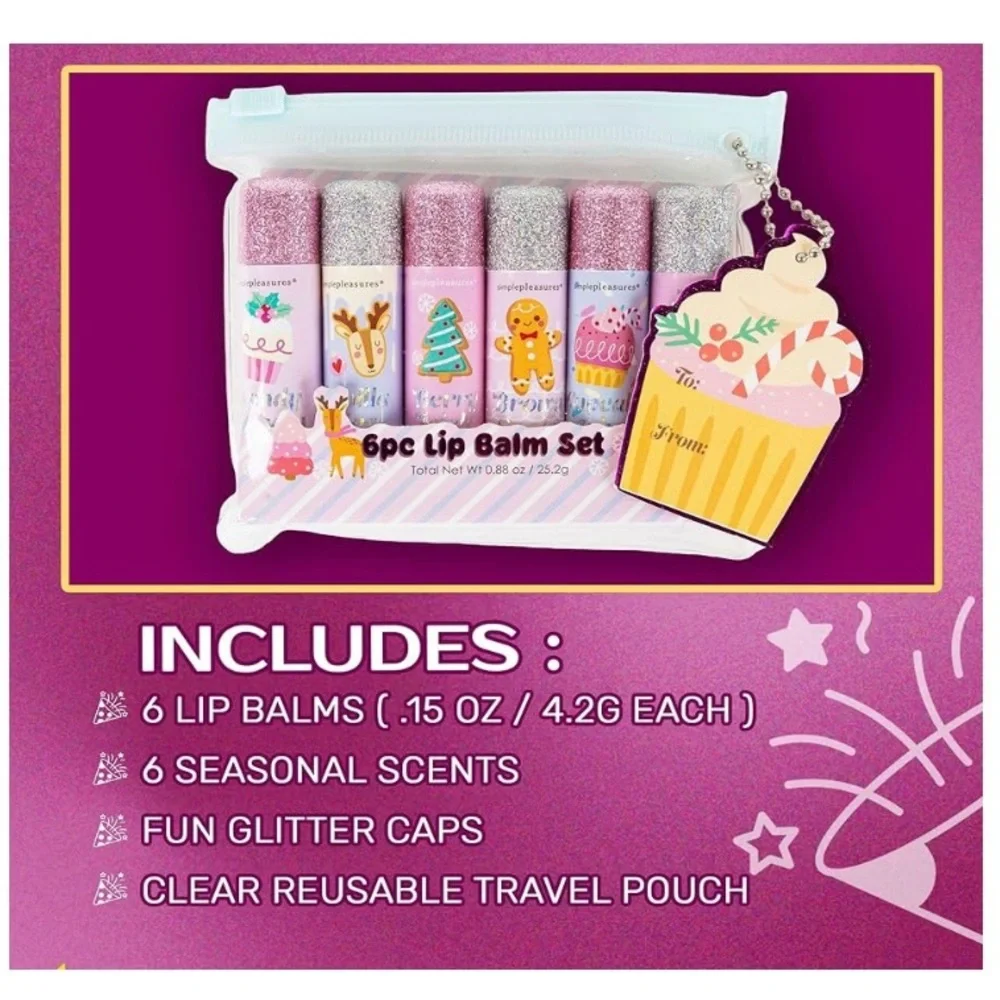 Christmas Set of 6 Lip Balm for Winter Christmas Kids Holiday New in package .